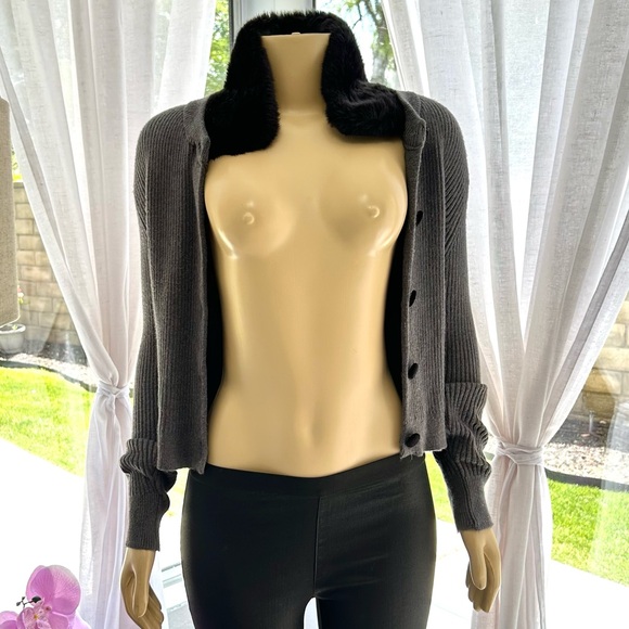 ZARA Gray Detachable Neck Sweater Top Ribbed Cardigan Size M Medium - Picture 6 of 9